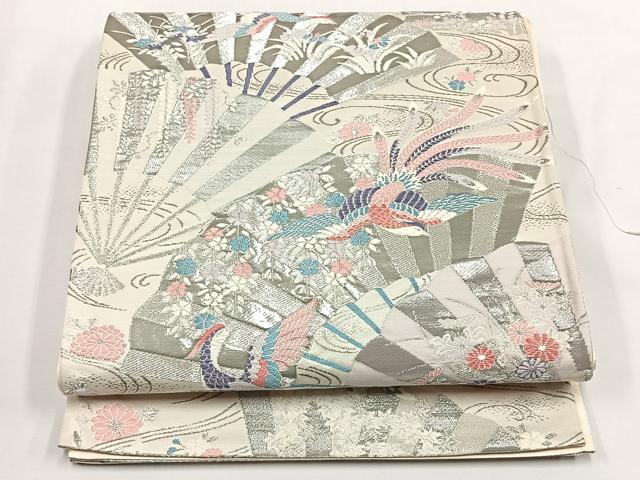 平和屋着物◎六通柄袋帯 唐織 鳳凰舞扇文 全プラチナ箔 正絹 逸品 CABJ6131yk