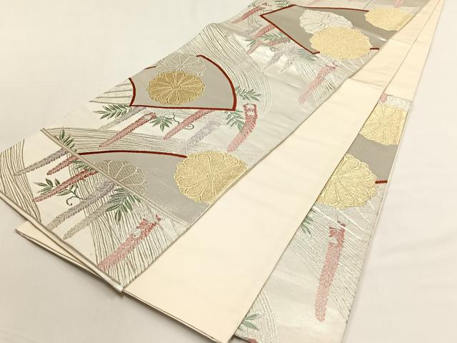 平和屋着物◎六通柄袋帯 扇面菊文 金銀糸 正絹 逸品 CABJ6135yk