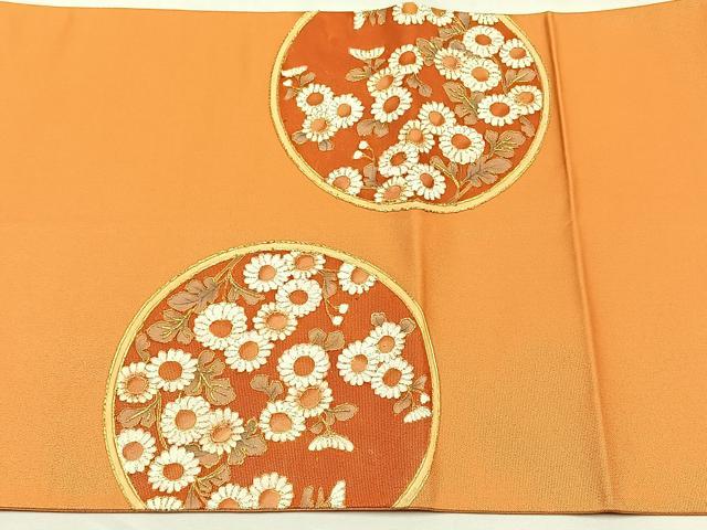 平和屋着物◎太鼓柄袋帯 駒刺繍 草花文 正絹 逸品 CABJ6136yk