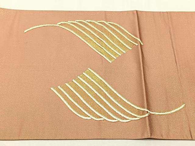 平和屋着物◎太鼓柄袋帯 駒刺繍 流水文 金糸 正絹 逸品 CABJ6142yk