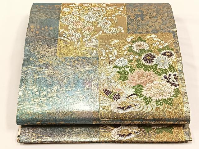 平和屋着物◎六通柄袋帯 唐織 色紙重ね鴛鴦花文 金糸 正絹 逸品 CABJ6145yk