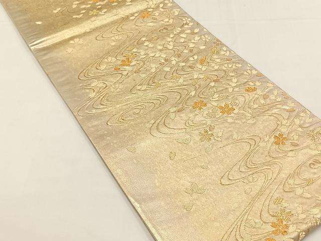 平和屋着物◎六通柄袋帯 流水舞桜 金糸 正絹 逸品 CABJ6146yk