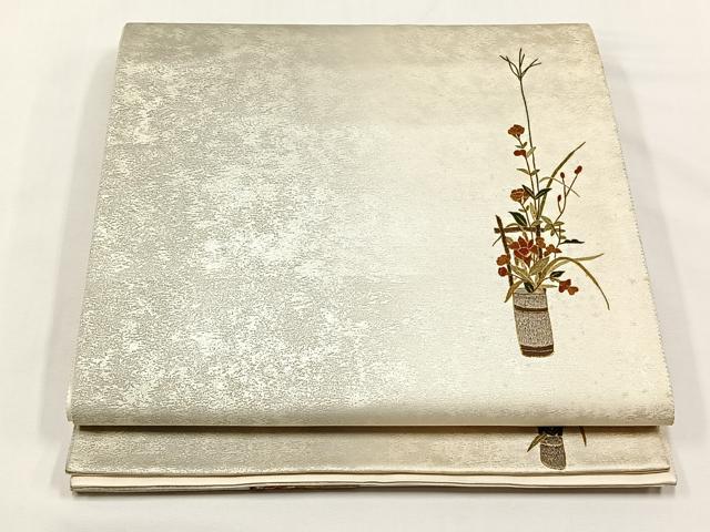 平和屋着物◎太鼓柄袋帯 総刺繍 草花文 金糸 銀座おゝぎ屋扱い 正絹 逸品 CABJ6151yk