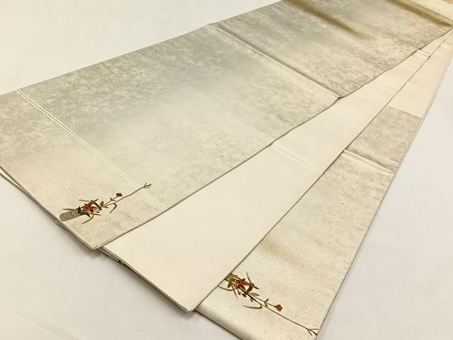 平和屋着物◎太鼓柄袋帯 総刺繍 草花文 金糸 銀座おゝぎ屋扱い 正絹 逸品 CABJ6151yk
