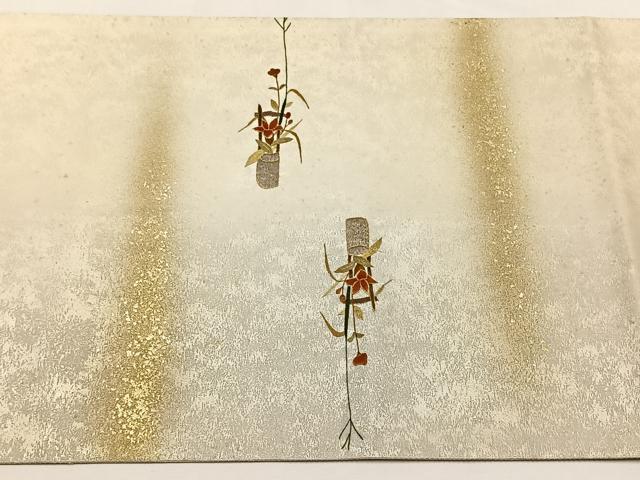 平和屋着物◎太鼓柄袋帯 総刺繍 草花文 金糸 銀座おゝぎ屋扱い 正絹 逸品 CABJ6151yk