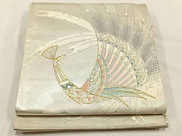 平和屋着物◎六通柄袋帯 駒刺繍 孔雀 金糸 正絹 逸品 CABJ6157yk
