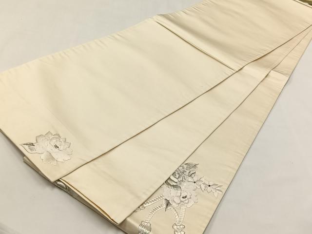 平和屋着物◎太鼓柄袋帯 総刺繍 駒刺繍 鏡裏草花文 銀糸 正絹 逸品 CABJ6158yk