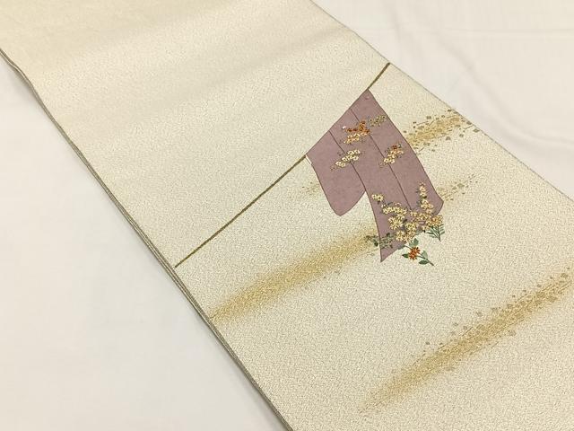 平和屋着物◎太鼓柄袋帯 総刺繍 綴れ 枝花文 金糸 正絹 逸品 CABJ6159yk