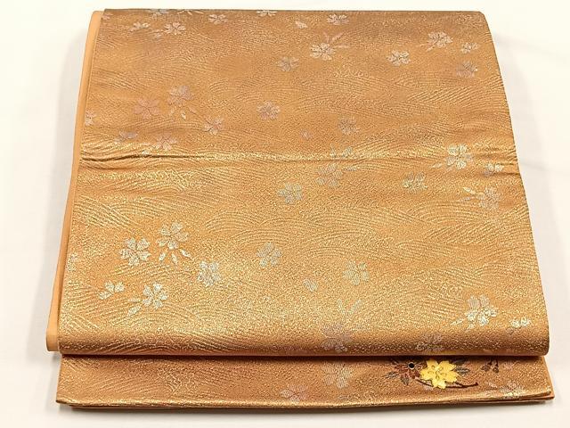 平和屋着物◎六通柄袋帯 螺鈿 ワンポイント 舞桜文 金糸 正絹 逸品 CABJ6163yk