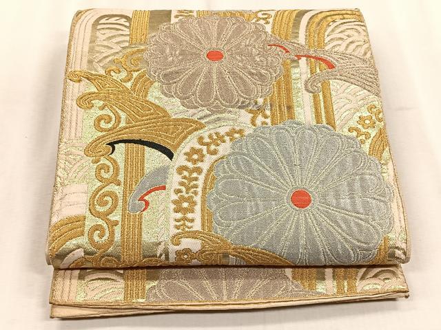 平和屋着物◎六通柄袋帯 菊 金銀糸 正絹 逸品 CABJ6170yk