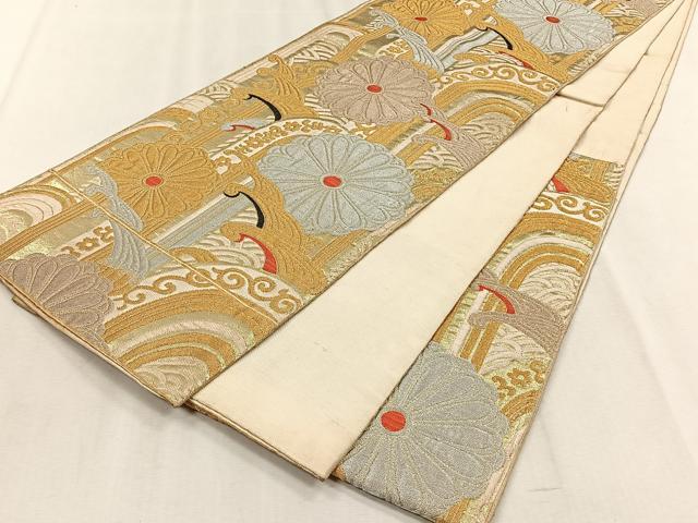 平和屋着物◎六通柄袋帯 菊 金銀糸 正絹 逸品 CABJ6170yk