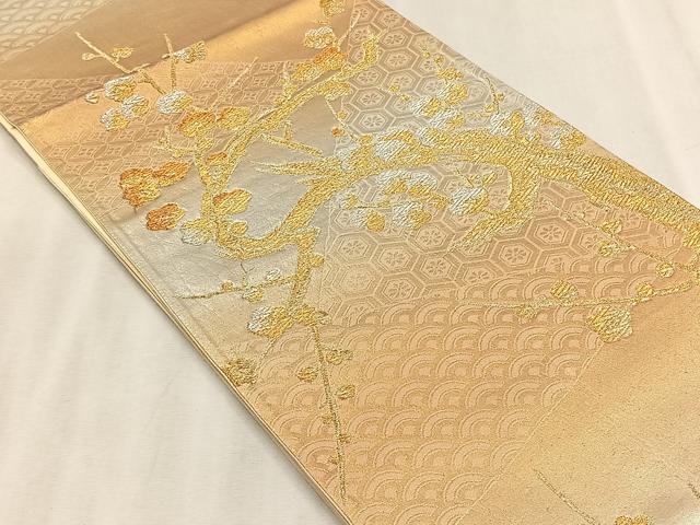 平和屋着物◎六通柄袋帯 枝梅文 金銀糸 正絹 逸品 CABJ6172yk