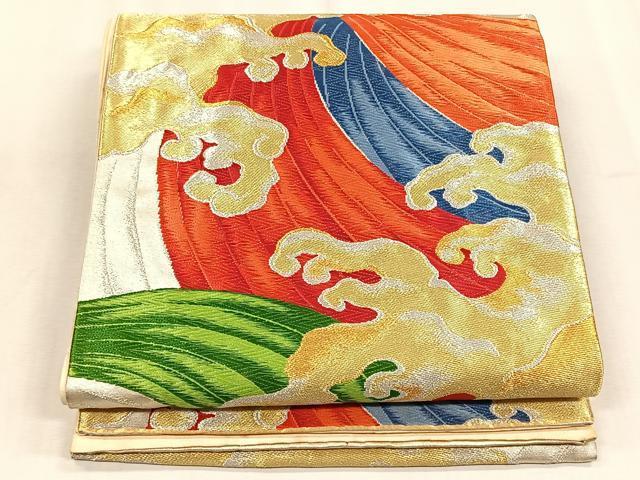 平和屋着物◎六通柄袋帯 立波文 金銀糸 正絹 逸品 CABJ6174yk