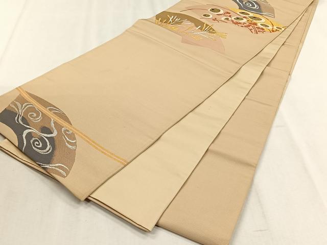 平和屋着物◎太鼓柄 京袋帯 地紙流水草花文 金銀糸 正絹 逸品 CABJ6180yk