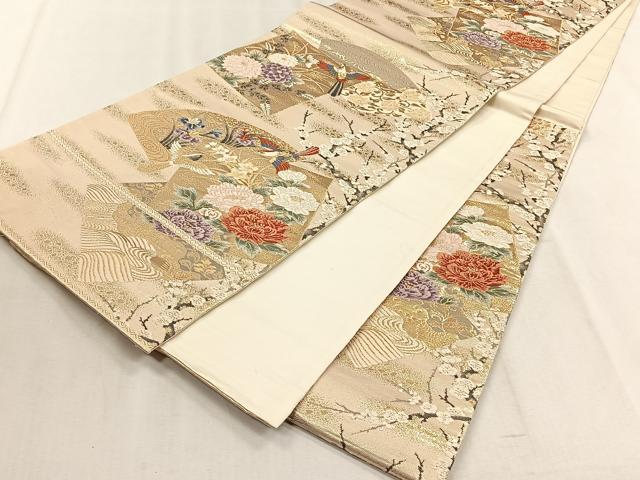 平和屋着物◎六通柄袋帯 唐織 地紙花鳥文 金糸 正絹 逸品 CABJ6181yk
