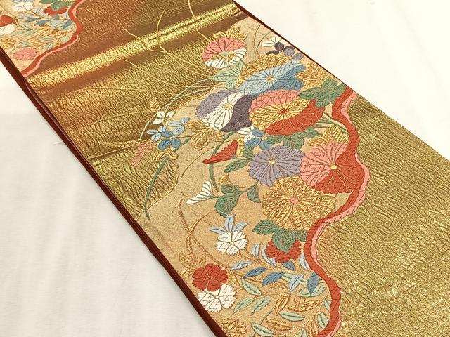 平和屋着物◎六通柄袋帯 唐織 菊 金糸 正絹 逸品 CABJ6190yk