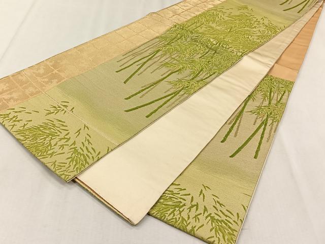 平和屋着物◎六通柄袋帯 笹竹文 金糸 正絹 逸品 CABJ6195yk