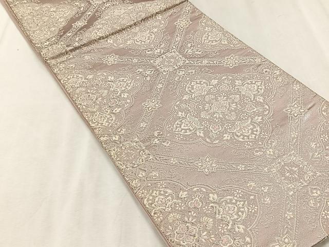 平和屋着物◎六通柄袋帯 天井花唐草文 銀糸 正絹 逸品 CABJ6198yk