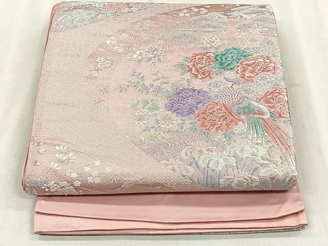 平和屋着物◎西陣 六通柄袋帯 唐織 休み鳥花文 銀糸 証紙付き 正絹 逸品 未使用 CABJ6199yk