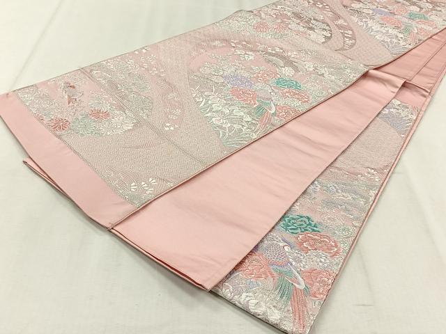 平和屋着物◎西陣 六通柄袋帯 唐織 休み鳥花文 銀糸 証紙付き 正絹 逸品 未使用 CABJ6199yk