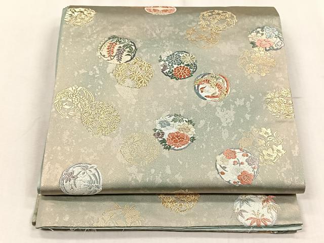 平和屋着物◎六通柄袋帯 唐織 四季花丸紋 金銀糸 引箔 正絹 逸品 CABJ6204yk