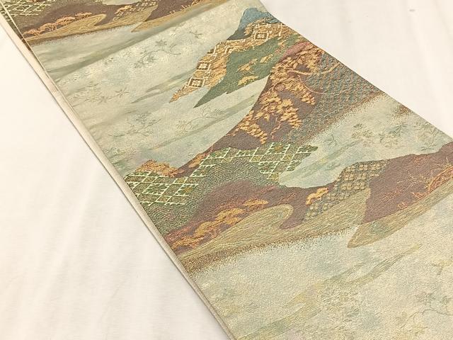 平和屋着物◎六通柄袋帯 遠山流水草木文 金糸 正絹 逸品 CABJ6205yk
