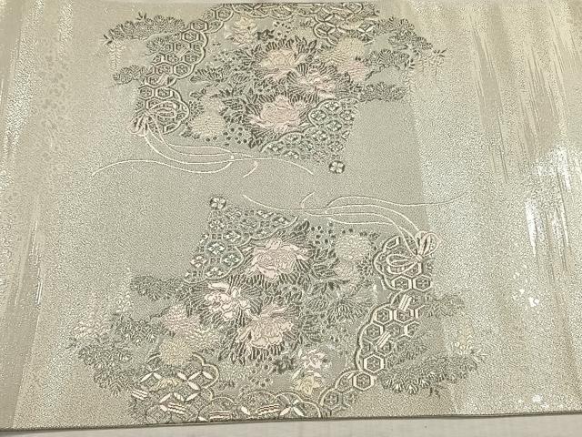 平和屋着物◎太鼓柄袋帯 薫香几帳式部図 銀糸 正絹 逸品 CABJ6208yk
