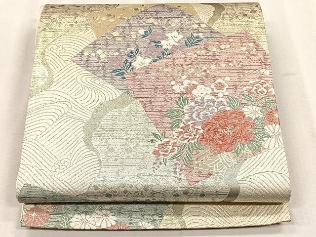 平和屋着物◎六通柄袋帯 唐織 色紙重ね草花文 金銀糸 正絹 逸品 CABJ6212yk