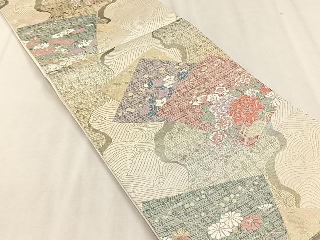 平和屋着物◎六通柄袋帯 唐織 色紙重ね草花文 金銀糸 正絹 逸品 CABJ6212yk