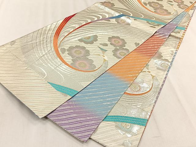 平和屋着物◎全通柄袋帯 孔雀花文 金銀糸 正絹 逸品 CABJ6218yk