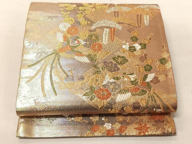 平和屋着物◎六通柄袋帯 鳳凰地紙松竹梅 金糸 正絹 逸品 未使用 CABJ6232yk