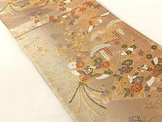平和屋着物◎六通柄袋帯 鳳凰地紙松竹梅 金糸 正絹 逸品 未使用 CABJ6232yk