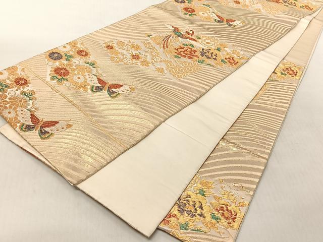 平和屋着物◎六通柄袋帯 地紙鳳凰花文 金糸 正絹 逸品 CABJ6235yk