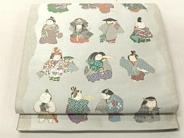 平和屋着物◎太鼓柄袋帯 唐子 金糸 正絹 逸品 CABJ6236yk