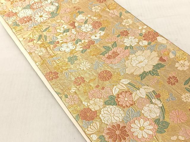 平和屋着物◎六通柄袋帯 唐織 草花文 金糸 正絹 逸品 CABJ6239yk