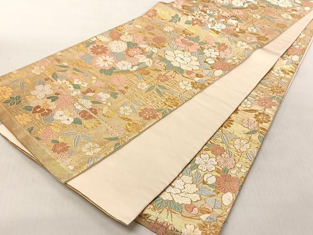 平和屋着物◎六通柄袋帯 唐織 草花文 金糸 正絹 逸品 CABJ6239yk