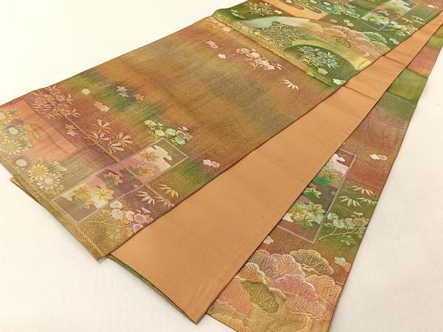 平和屋着物◎六通柄袋帯 彩梨地錦 金銀糸 正絹 逸品 CABJ6252yk