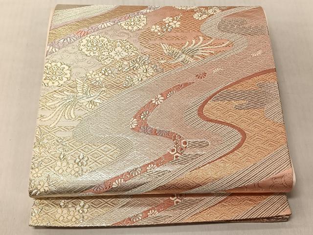 平和屋着物◎六通柄袋帯 唐織 流水花唐草文 正絹 逸品 CABJ6256yk