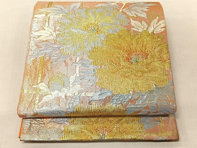 平和屋着物◎六通柄袋帯 ふくれ織 牡丹 金銀糸 正絹 逸品 CABJ6267yk