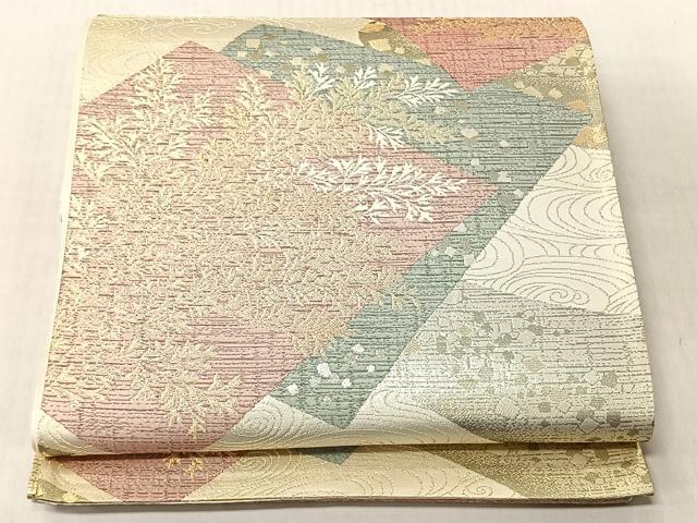 平和屋着物◎六通柄袋帯 色紙重ね枝葉文金銀糸 正絹 逸品 CABJ6268yk
