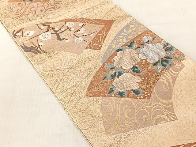 平和屋着物◎六通柄袋帯 地紙流水花文 金糸 正絹 逸品 CABJ6269yk