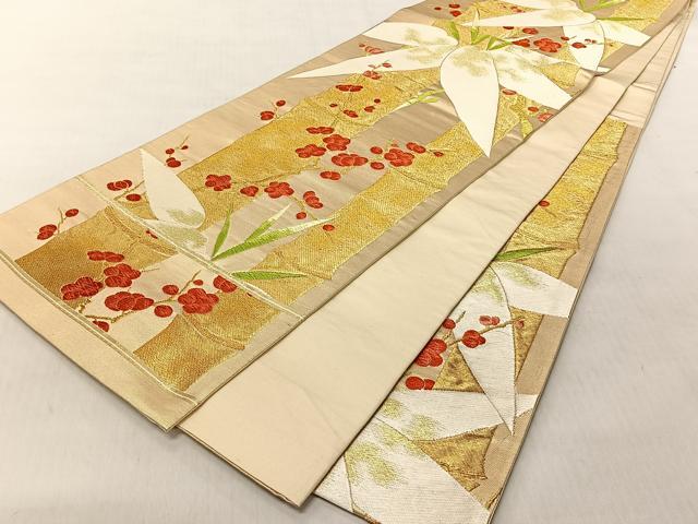 平和屋着物◎六通柄袋帯 笹竹梅文 金糸 正絹 逸品 CABJ6273yk