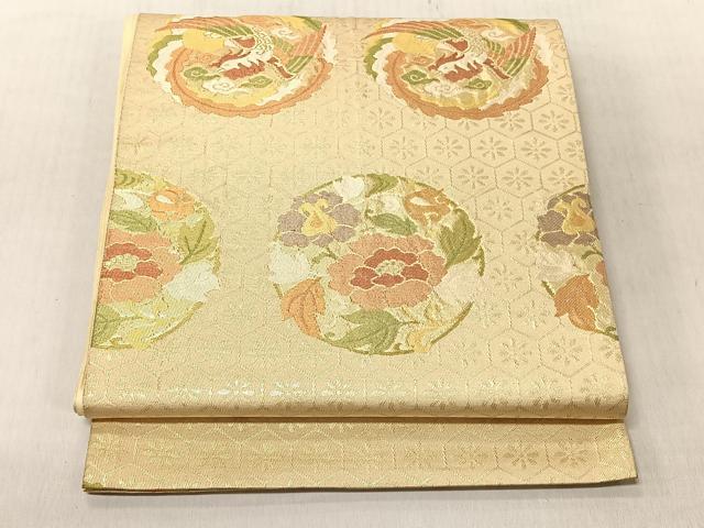 平和屋着物◎六通柄袋帯 鳳凰枝花丸文 金糸 正絹 逸品 CABJ6276yk