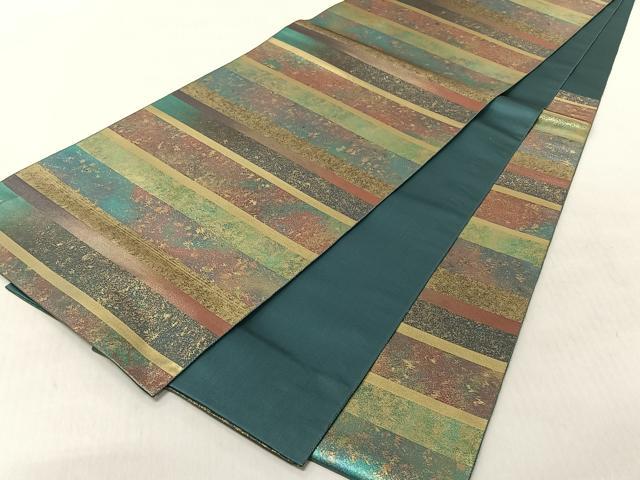 平和屋着物◎六通柄袋帯 横段霞文 引箔 正絹 逸品 未使用 CABJ6282yk