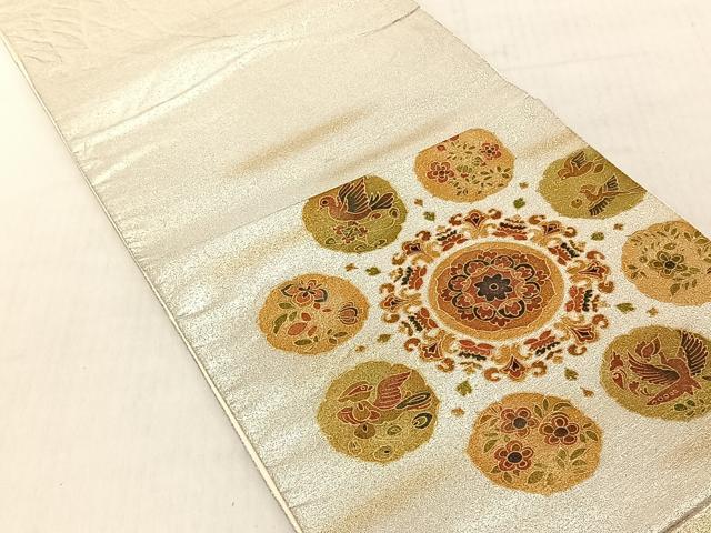 平和屋着物◎太鼓柄袋帯 正倉院花鳥文 金彩 鈴乃屋扱い 正絹 逸品 CABJ6293yk
