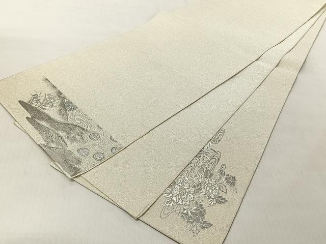 平和屋着物◎太鼓柄袋帯 綴れ 花鳥文 プラチナ箔 正絹 逸品 CABJ6296yk