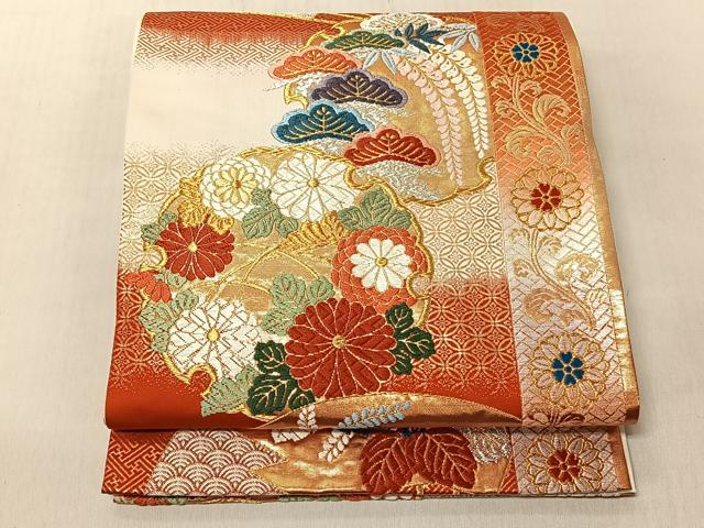 平和屋着物◎六通柄袋帯 唐織 雪輪草花文 金銀糸 正絹 逸品