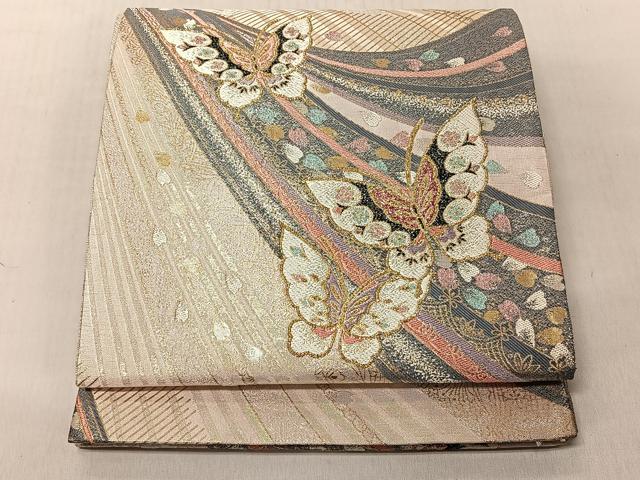 平和屋着物◎六通柄袋帯 舞蝶文 金糸 正絹 逸品 CABJ6304yk
