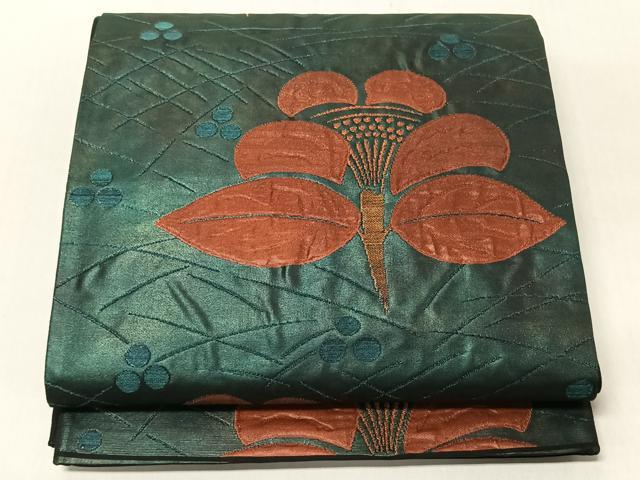 平和屋着物◎六通柄袋帯 芒椿漆絵椀 千倉織 金糸 正絹 逸品 CABJ6307yk