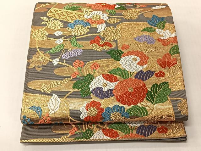 平和屋着物◎六通柄袋帯 花蝶唐草文 金糸 正絹 逸品 CABJ6318yk